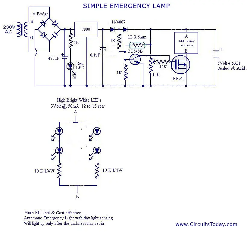 Automatic LED Emergency Light Circuit