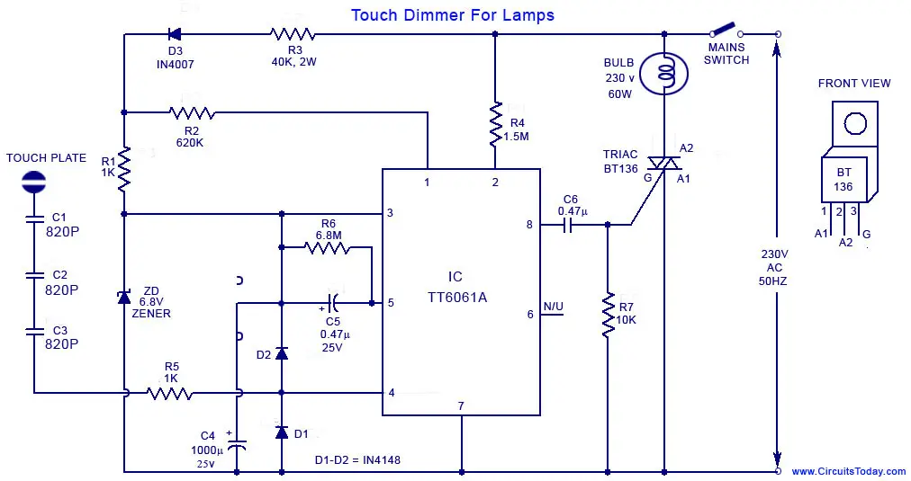 Touch Control Dimmer Diagram - Touch Control Dimmer For Lamps And Lights - Touch Control Dimmer Diagram