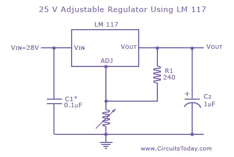 Adjustable voltage regulator circuit