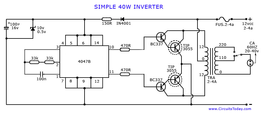 3055 Transistor Inverter Diagram - Simple Inverter Circuit Diagram - 3055 Transistor Inverter Diagram