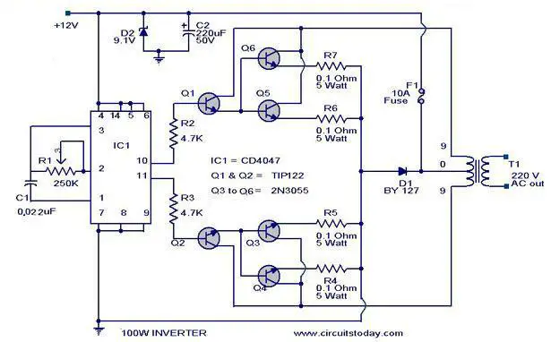 100 Watt Inverter-Circuit Diagram, Parts List &amp; design Tips