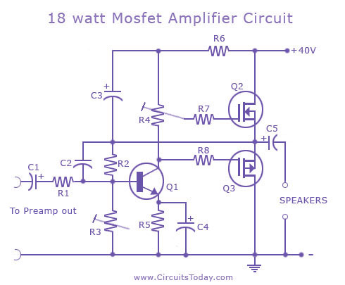 Simple Mosfet Amplifier Pcb Circuit - 18 Watt Mosfet Amplifier Circuit - Simple Mosfet Amplifier Pcb Circuit