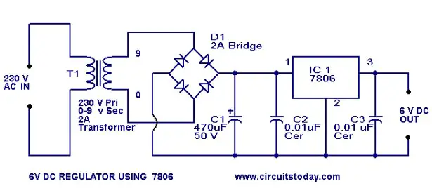 6 Volt regulator circuit using 7806-Voltage regulator IC