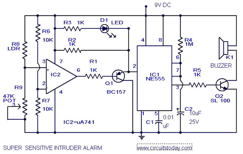 Intruder Alarm Circuit Diagram with Parts List