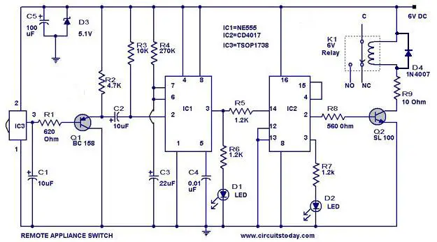 Remote controlled switch circuit for appliances