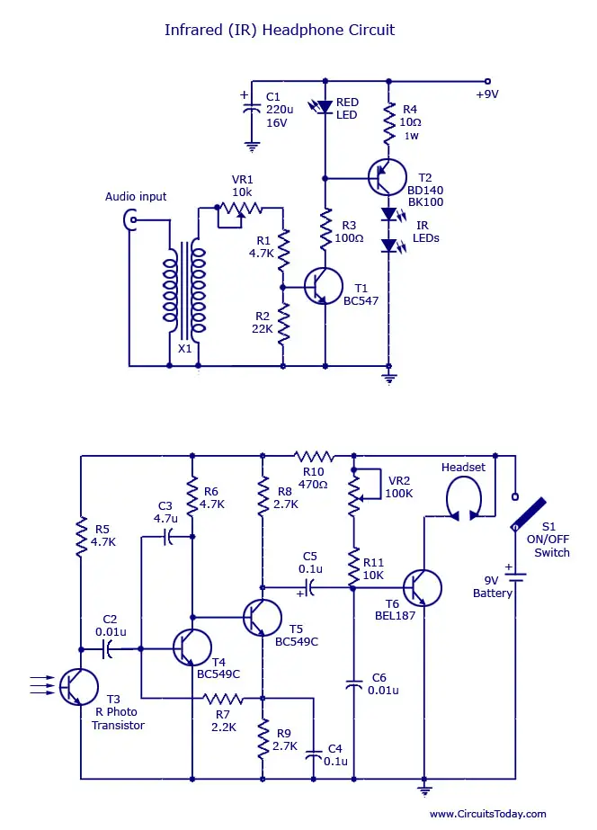 IR Headset Circuit with headphone Transmitter and Receiver ...