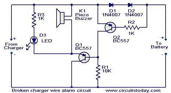 This circuit will produce a visual as well as audible alert whenever the 