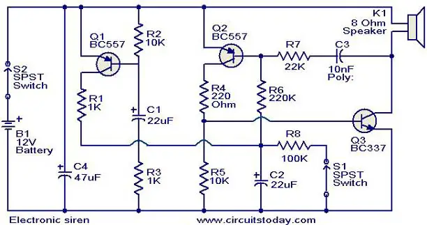 Electronic Siren Circuit Electronic Circuits And Diagram On Electronic Circuit Diagram