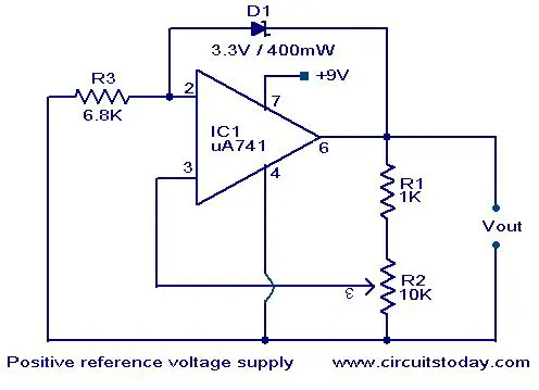 The negative feedback is given via the zener diode. Circuit diagram with 