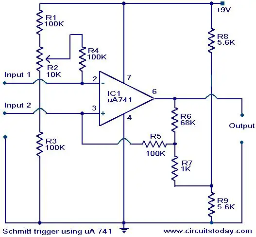 Schmitt trigger circuit using IC uA 741