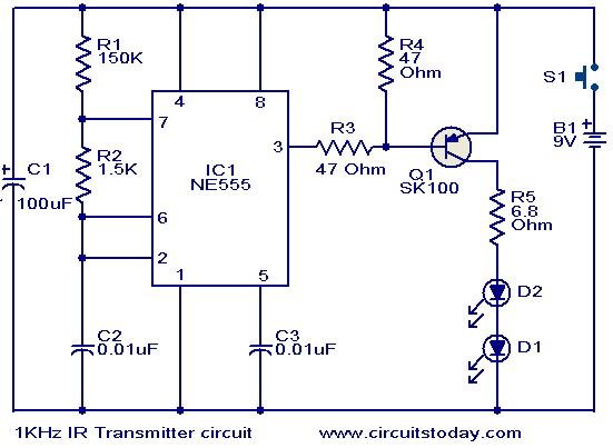 1KHz IR transmitter circuit.