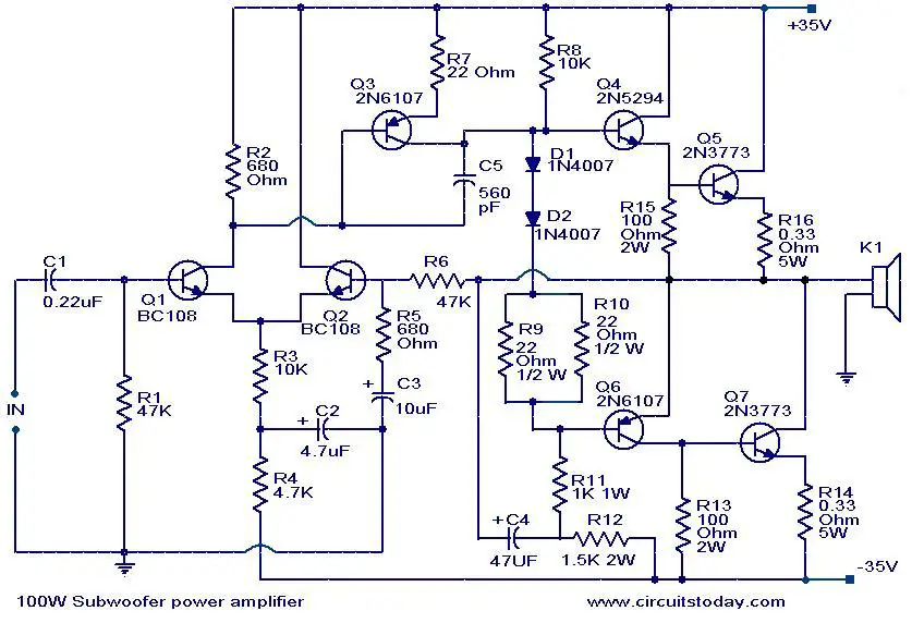 Ahuja 500watt Circuit Diagrom - 100 W Subwoofer Amplifier Circuit - Ahuja 500watt Circuit Diagrom