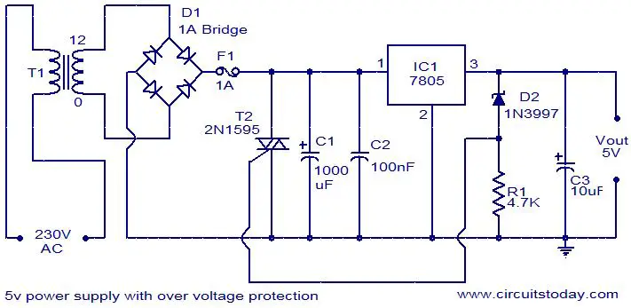 5V power supply with overvoltage protection.