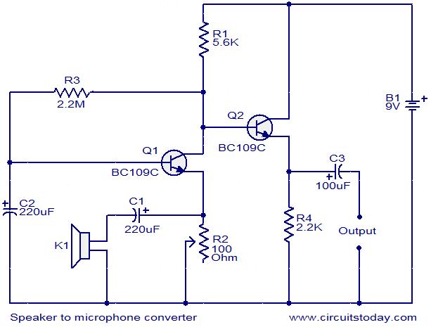 Speaker Circuit Diagram - Speaker To Microphone Converter Circuit - Speaker Circuit Diagram