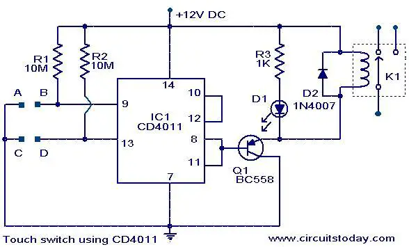 touch-switch-circuit-using-cd4011