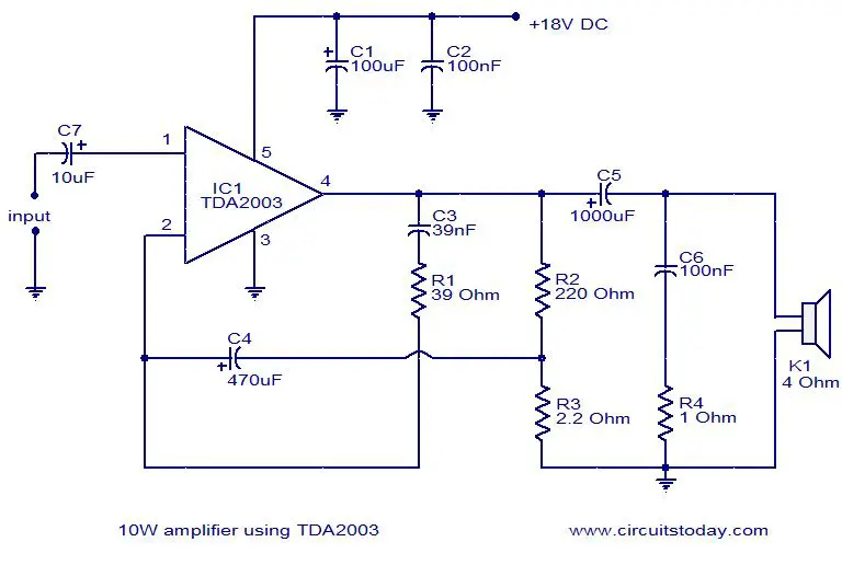 TDA2003 10W amplifier - A DIY Guide with Circuit & Pin Diagram