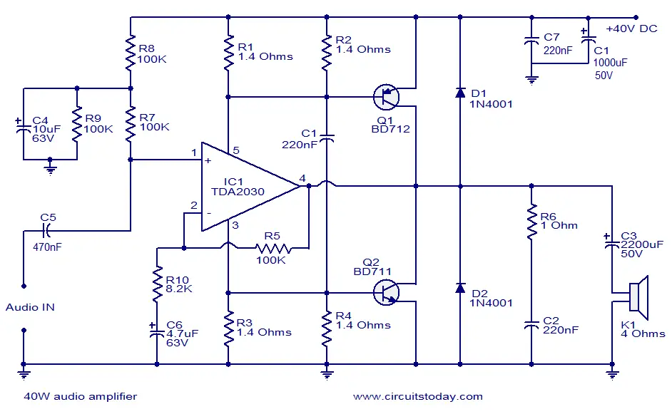 12v Audio Amplifier Circuit Diagram - 40w Audio Amplifier Circuit - 12v Audio Amplifier Circu   it Diagram