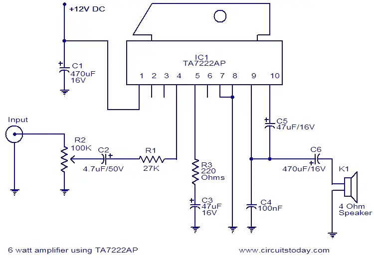 6W amplifier using TA7222AP - Electronic Circuits and ...