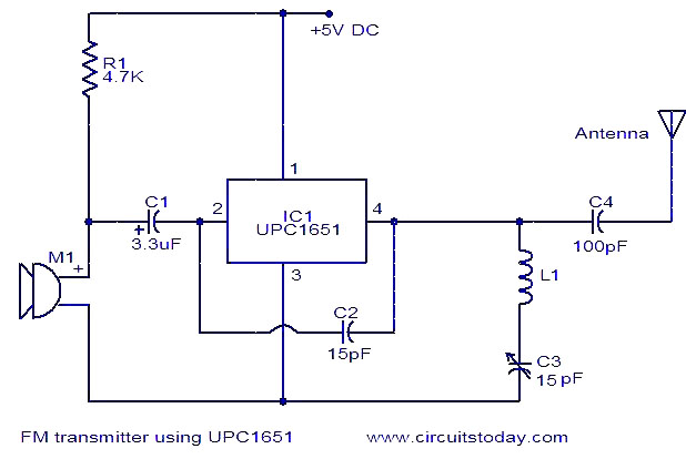 使用UPC1651调频发射机电路