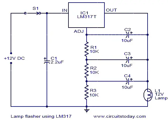 Lamp flasher using LM317