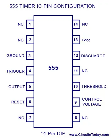 555 timer dual in line package 14 pin configuration