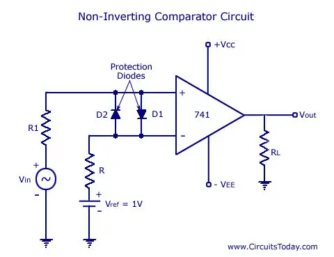 741 IC Non-Inverting Comparator Circuit