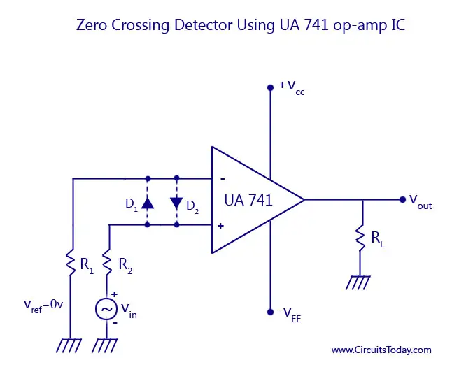 Zero-Crossing Detector Using UA741 op-amp IC