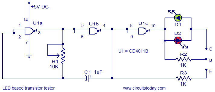 LED based transistor tester circuit