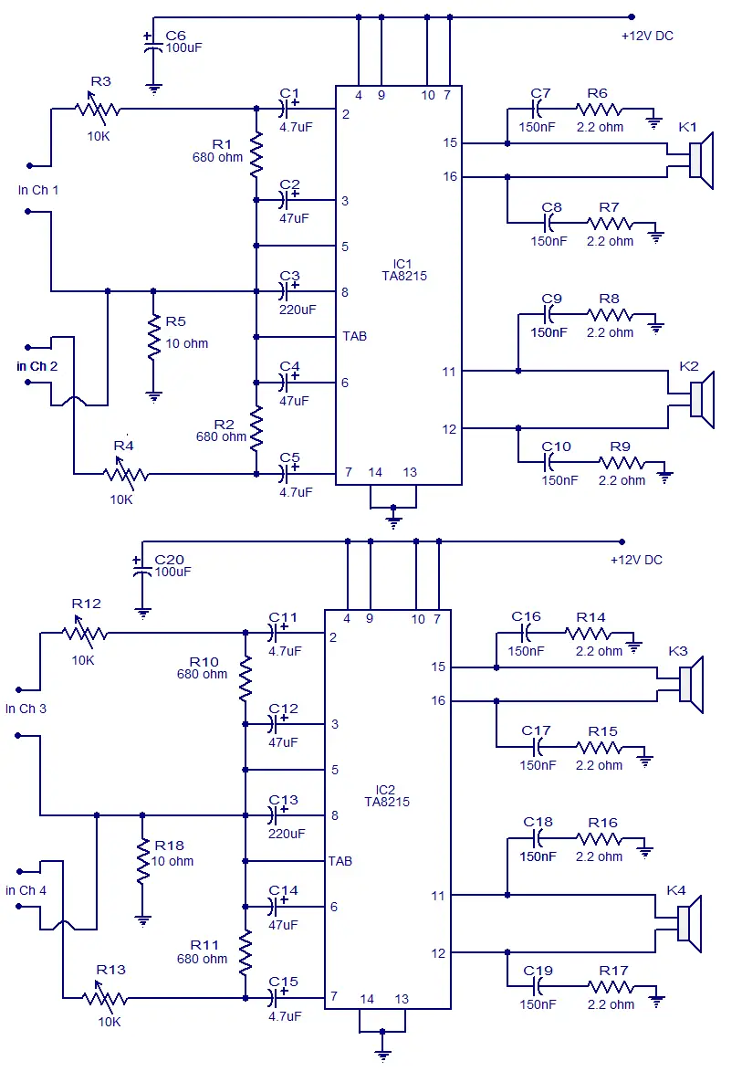 >4 X 15 Watt power amplifier | Today's Circuits