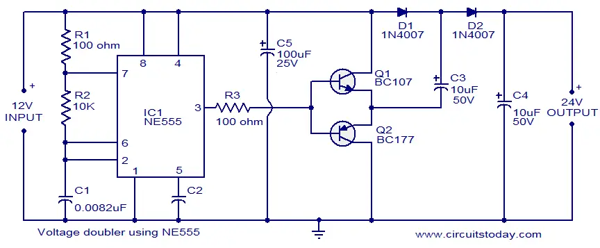 Electronic Communication Projects: Voltage Doubler Using 555