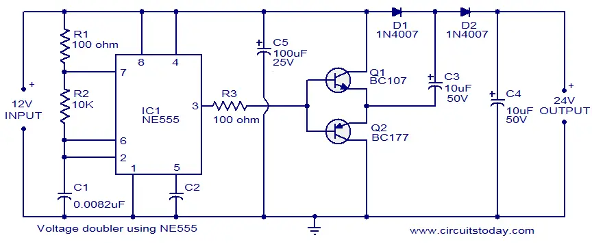 Voltage doubler circuit using NE555 - Electronic Circuits and Diagrams