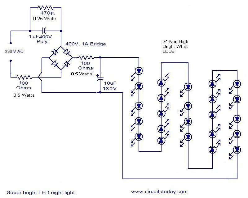 Mains Operated LED Circuit - Electronic Circuits and ...