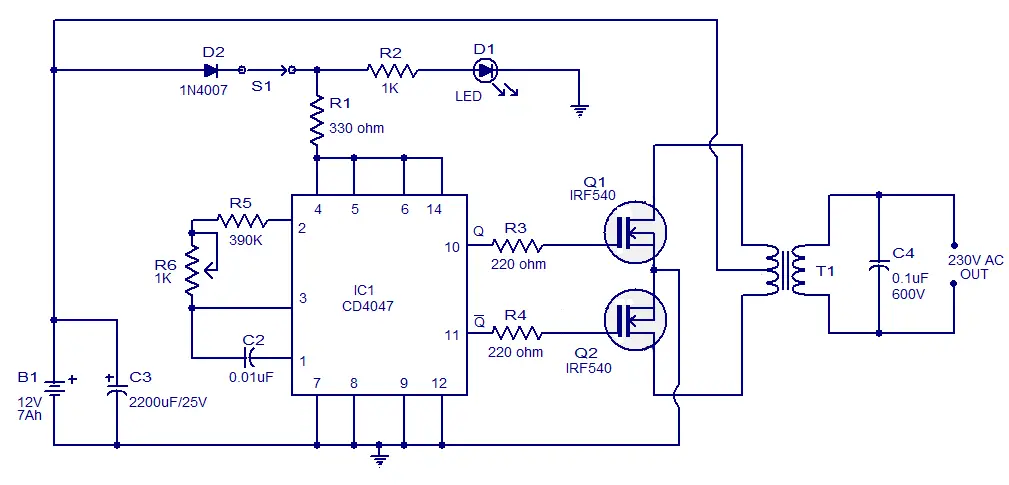 Simple 100W Inverter Circuit - Working and Circuit Diagram ...