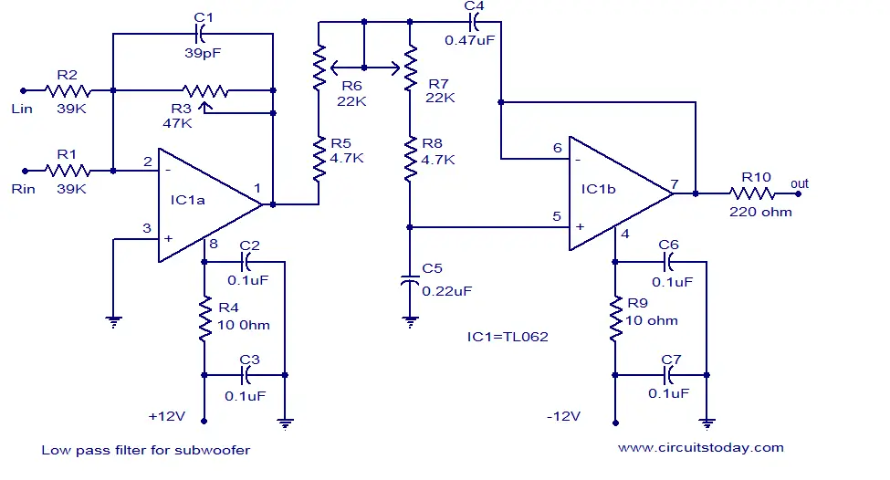 Low pass filter for subwoofer
