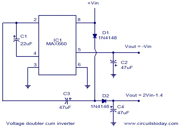 Voltage Doubler and Inverter Circuit Diagram with Schematic