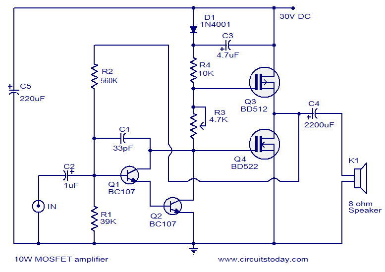 Circuit Hi Quality Mos Amp - Mosfet Amplifier Circuit Diagram And Schematics - Circuit Hi Quality Mos Amp