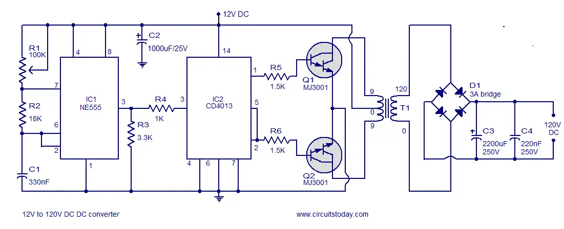 12V to 120V DC DC Converter circuit
