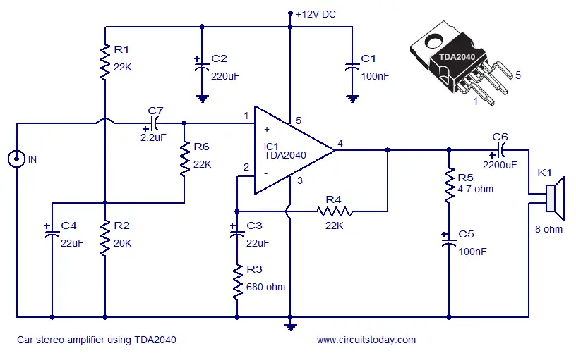 Car Amplifier Circuit Schematic using TDA2040 Integrated ...