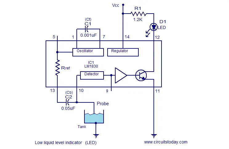 Liquid level indicator circuits using LM1830.