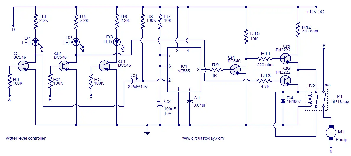 Water Level Controller Circuits - Water Level Controller Circuit Diagram - Water Level Controller Circuits