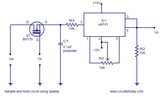 Sample and hold circuit based on 741 opamp
