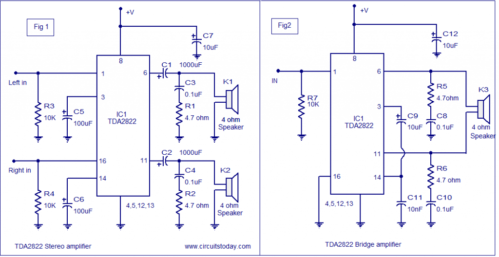 TDA2822 amplifier circuit - Electronic Circuits and Diagrams-Electronic ...