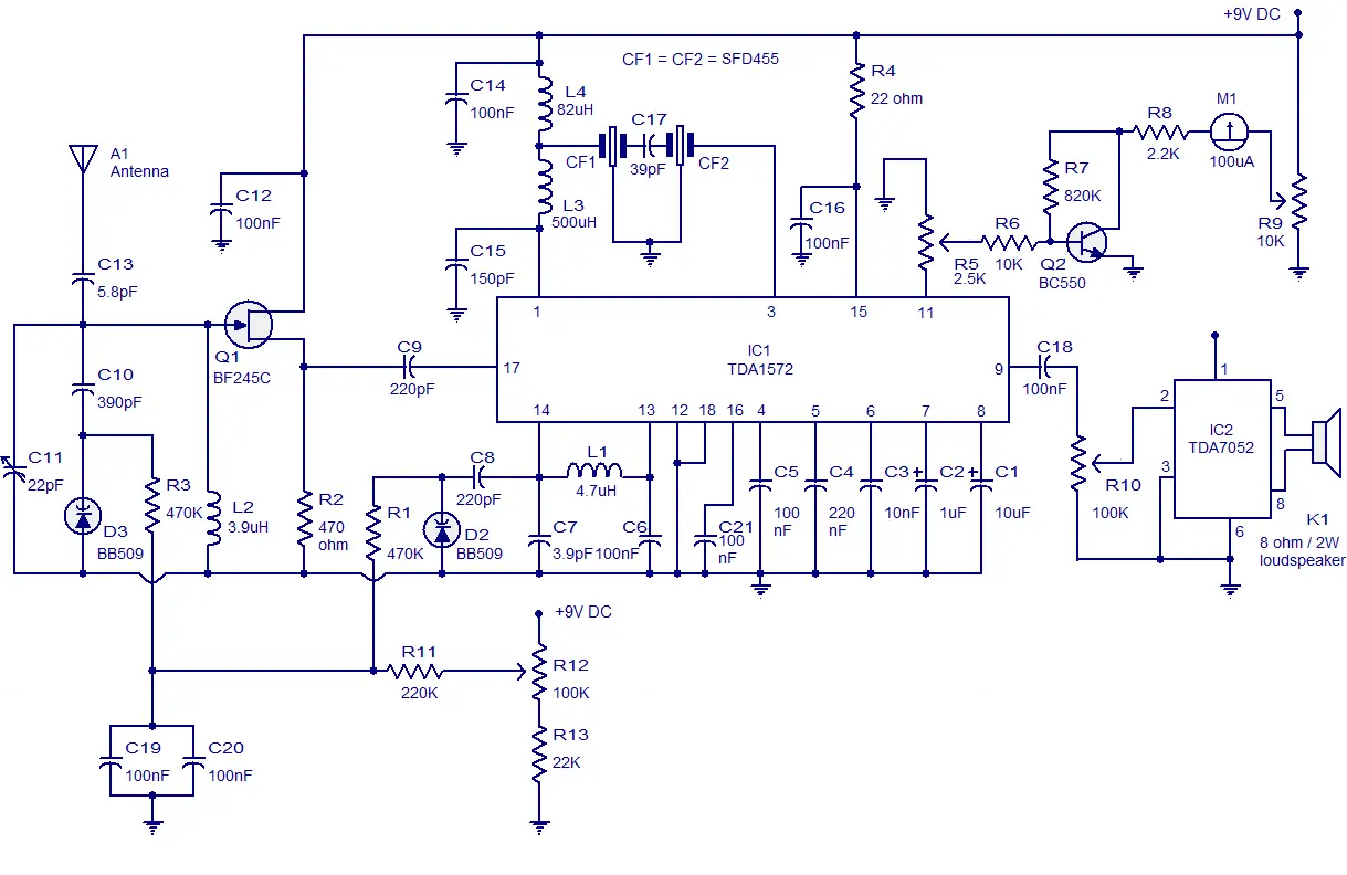 Am Radio Circuit Based On Tda1572  9v Operation 2w Output