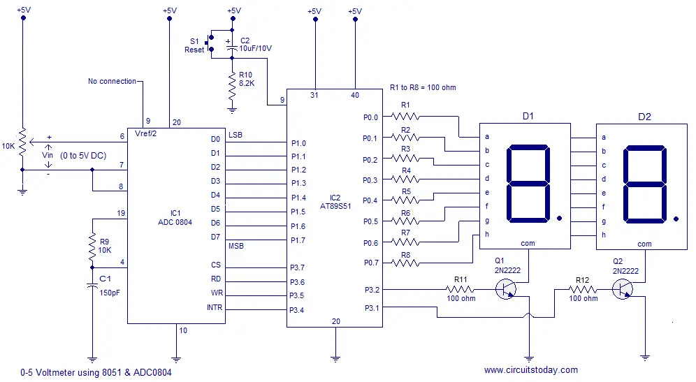 ADC example ATmega8 Digital Volt Meter Ammeter AVR Project