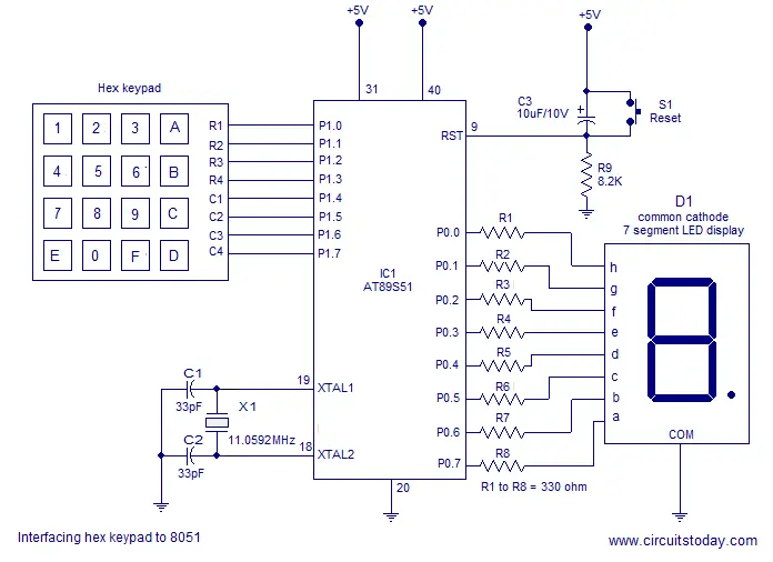 Interfacing Hex Keypad To 8051  Circuit Diagram And