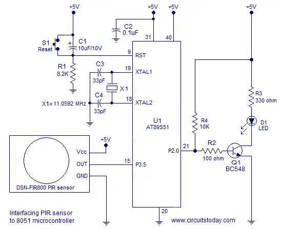 interfacing PIR sensor and 8051
