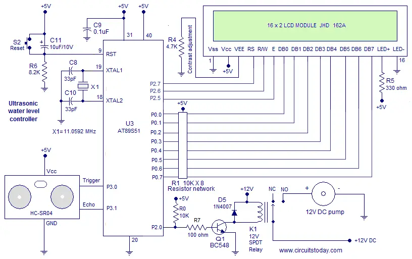 Ultrasonic water level controller using 8051. Measures ...