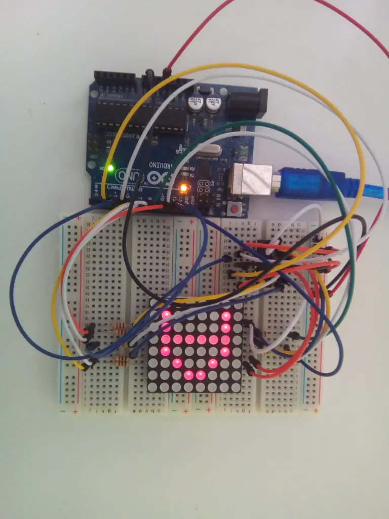 8x8 LED Matrix Interface with Arduino - Breadboard Circuit