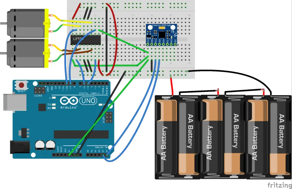 DC motor speed control using Gyro and Accelerometer