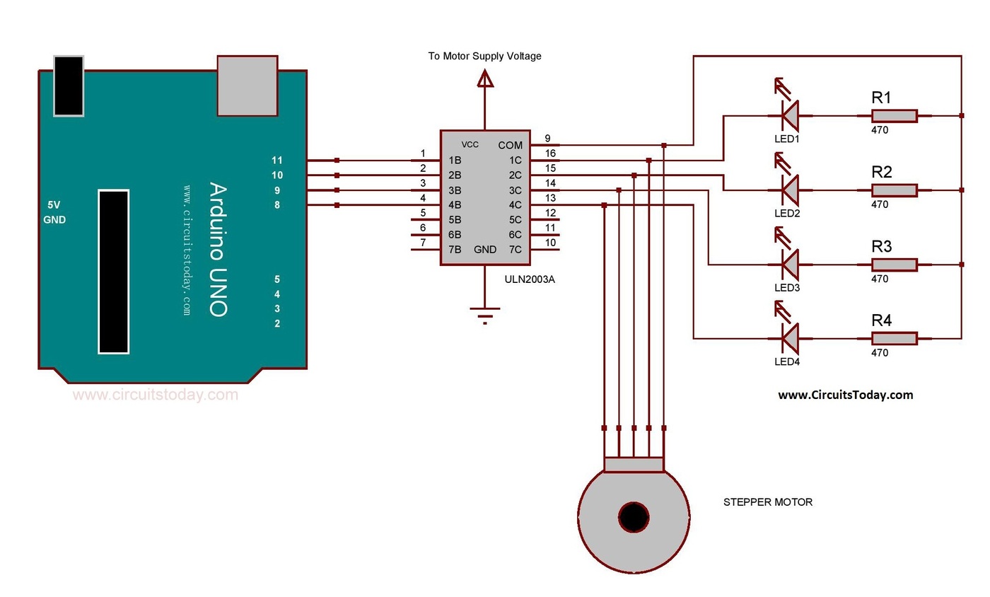 Arduino Stepper Motor Interfacing Using IC UL2003A-Circuit Diagram